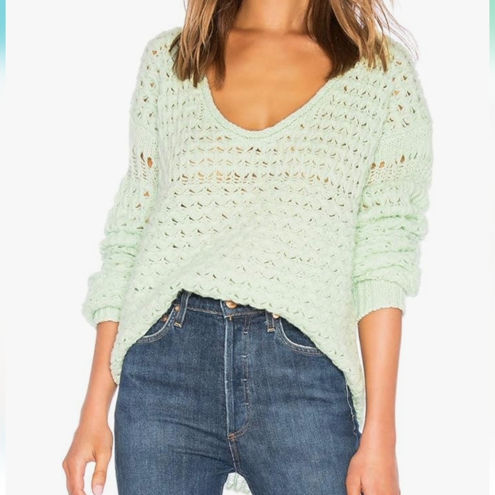 Free People crashing waves mint green oversized wool blend knit sweater